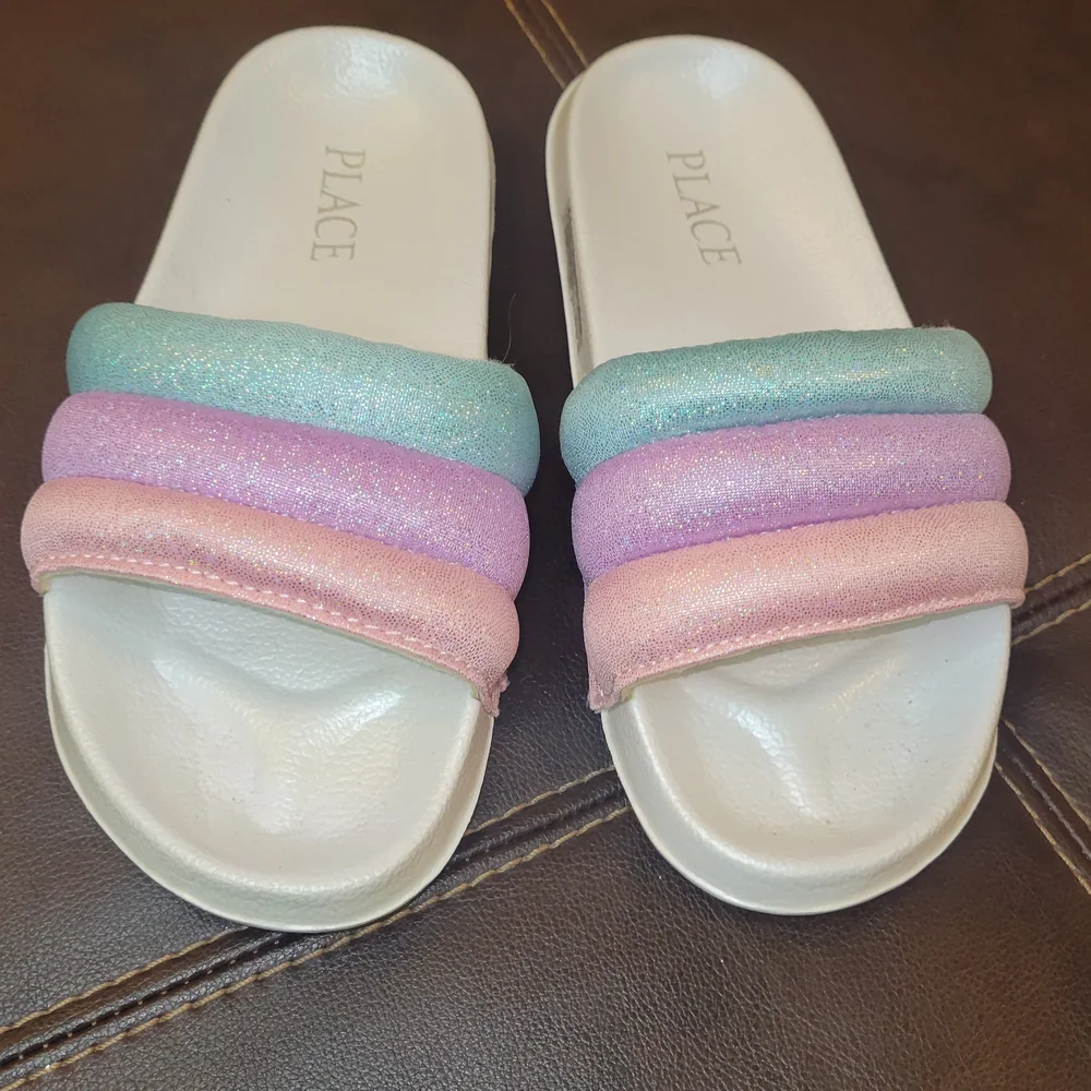 The Children's Place Glittery Pastel Slide Sandals NEW
